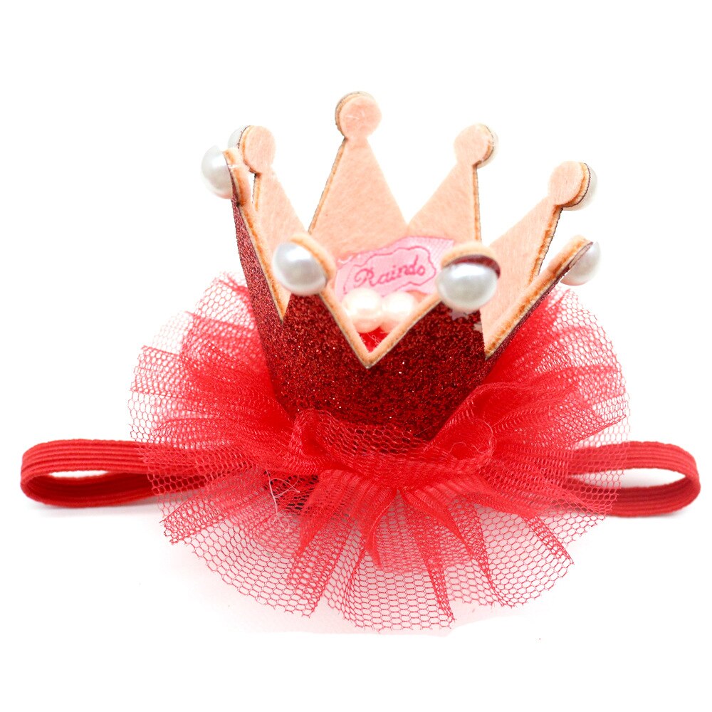 Red Style Pet Birthday Crown Dog Cap with Lace Pearl Exquisite Sequin