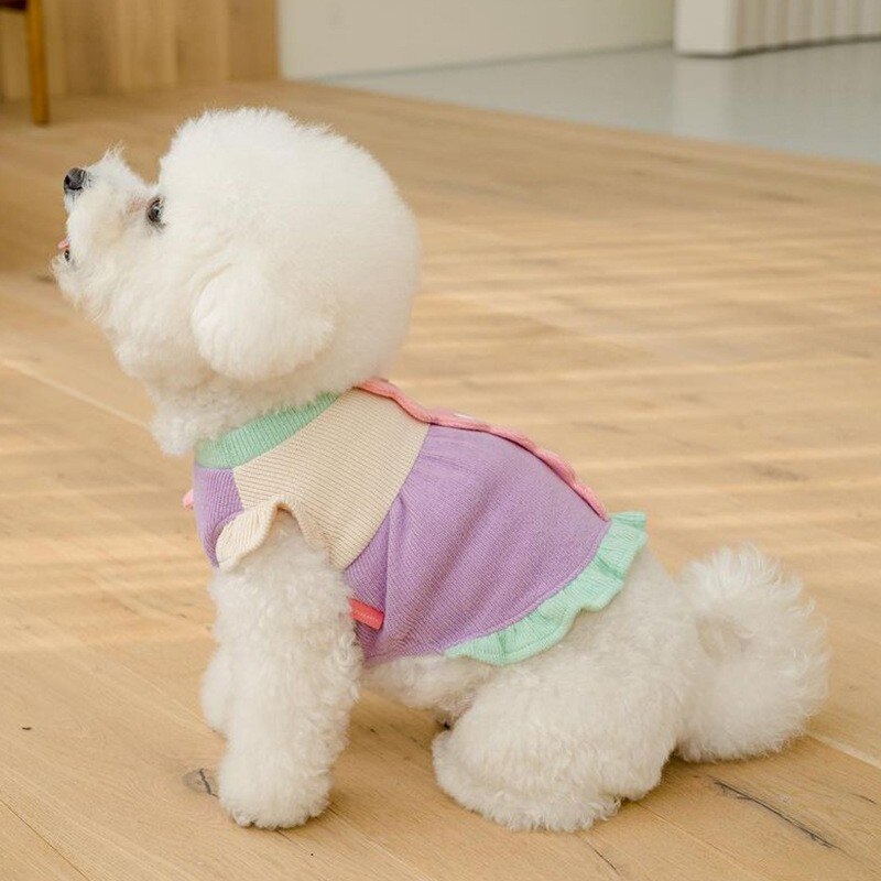 Spring Autumn Pet Dog Clothes Contrasting Stripe Dog Dresses Flying