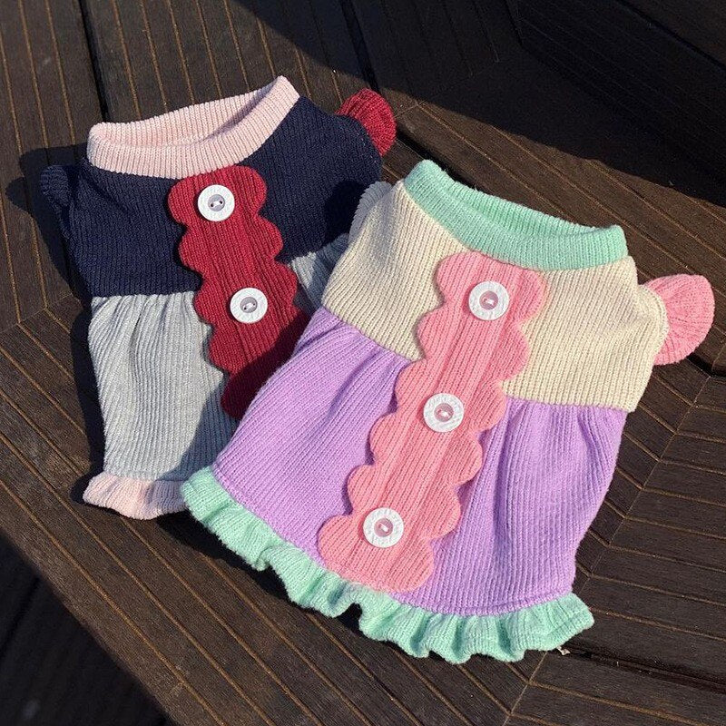 Spring Autumn Pet Dog Clothes Contrasting Stripe Dog Dresses Flying