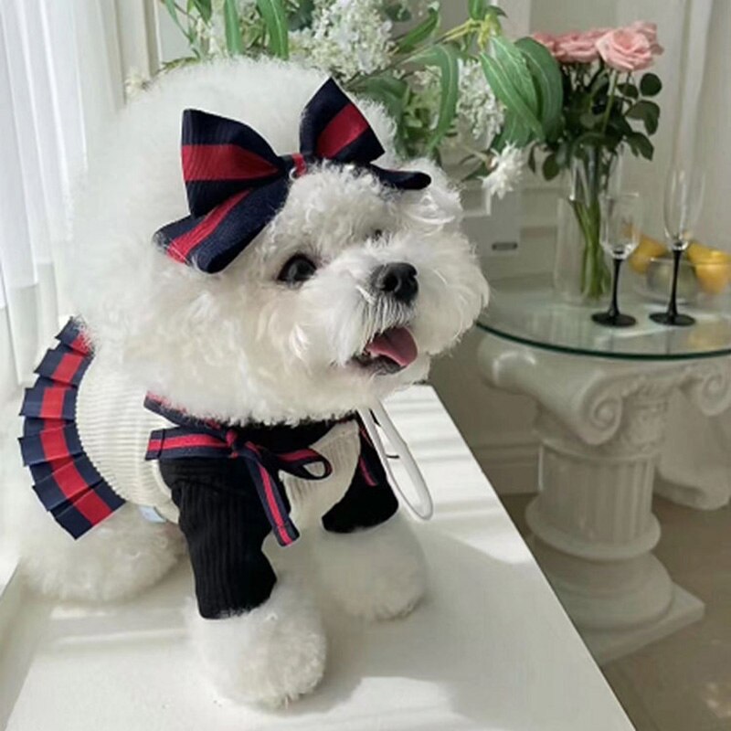 Spring Classic British College Style Pet Sling Dress Short Straps Dog