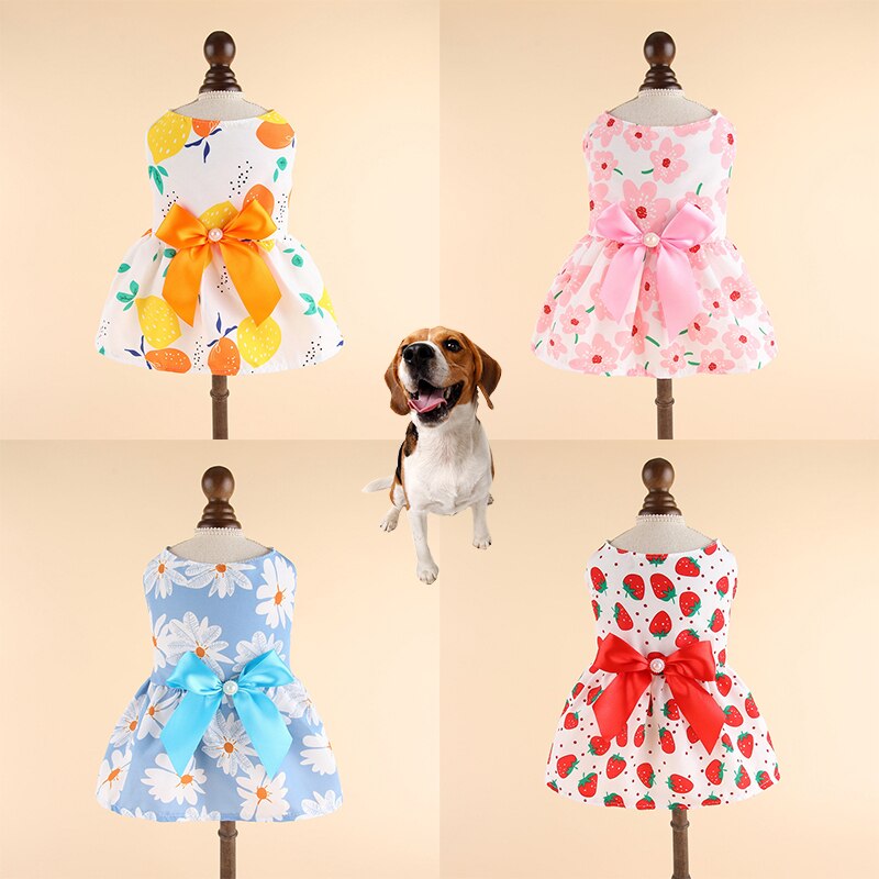 Spring Summer Pet Skirts Section Bow Princess Dress Wedding Dresses