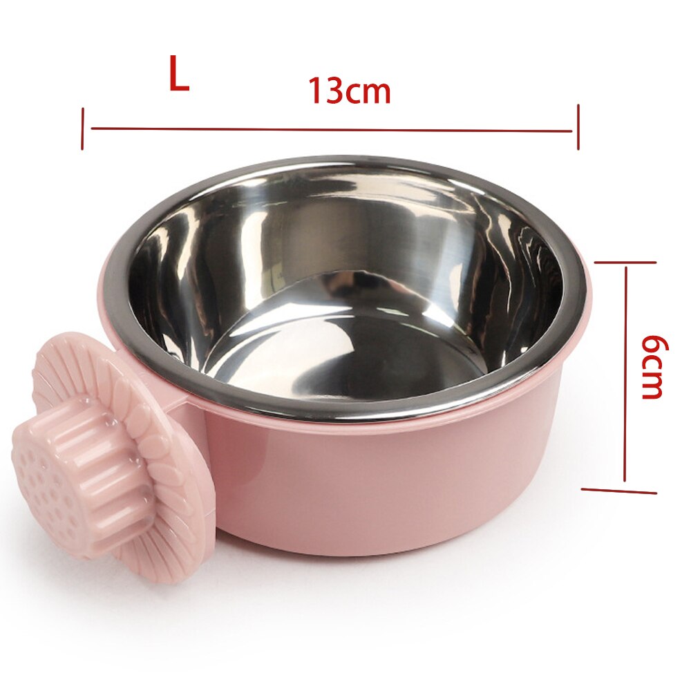 Stainless Steel Dog Bowl Feeder Cage Hanging Pet Bowl Water Dispenser