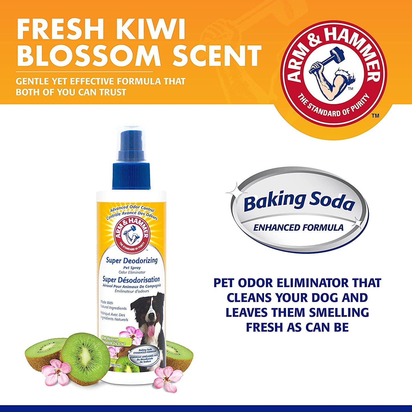 Arm & Hammer for Pets Super Deodorizing Spray for Dogs | Best Odor Eliminating Spray for All Dogs & Puppies | Fresh Kiwi Blossom Scent That Smells Great, 8 Ounces