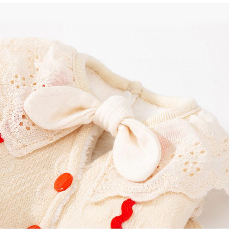 Sweet Bow Dog Dress Winter Fleece Warm Pet Dog Clothes Cherry Lace