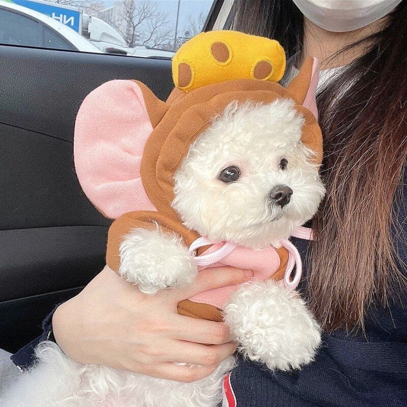 Sweet Cartoon Bear Ears Hoodie Winter Pet Dog Clothes Honey Hat