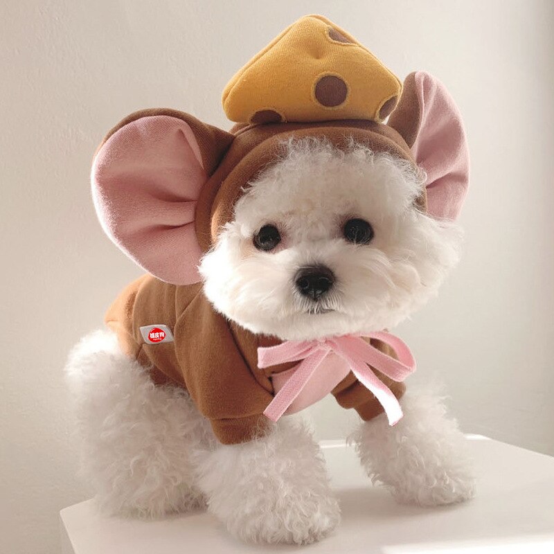 Sweet Cartoon Bear Ears Hoodie Winter Pet Dog Clothes Honey Hat