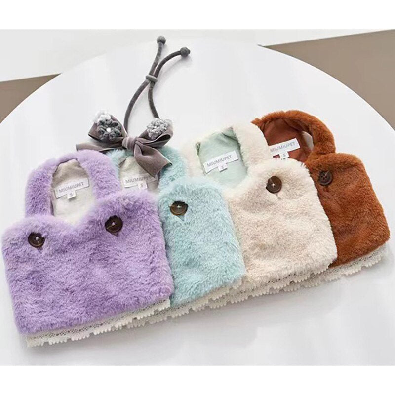 Sweet Dog Hoodies Winter Pet Dog Clothes Plush Lace Dog Vest Fleece