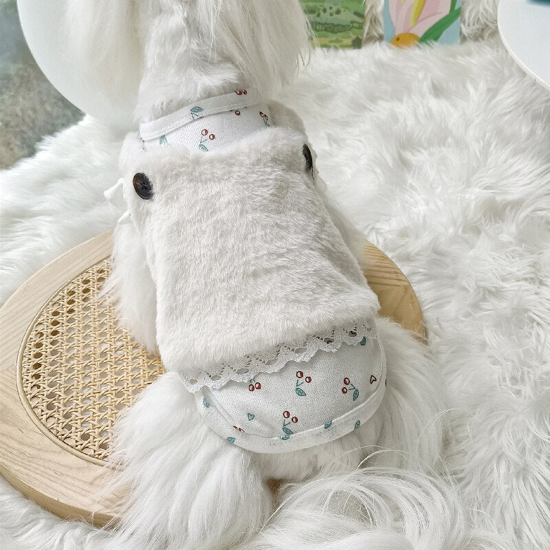 Sweet Dog Hoodies Winter Pet Dog Clothes Plush Lace Dog Vest Fleece