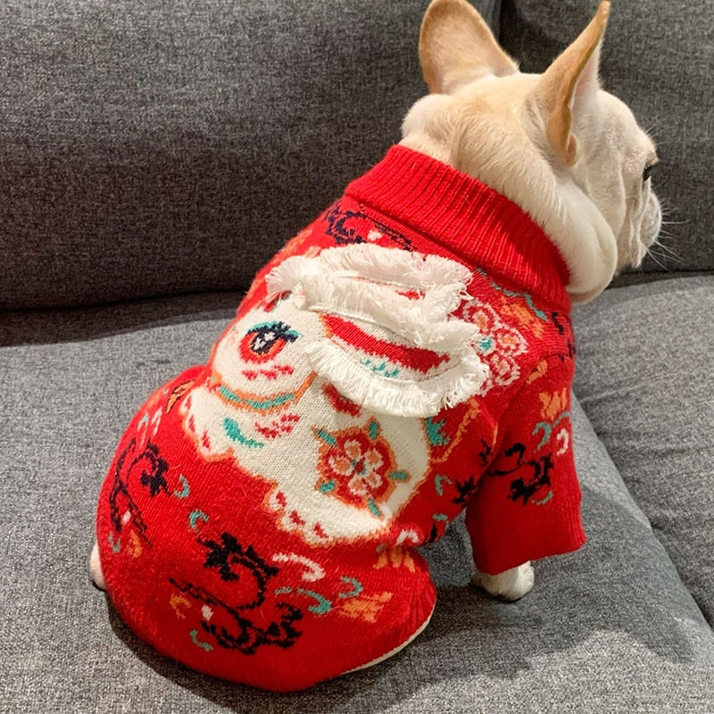 Thick Warm Winter Dog Sweater Soft Red New Year Rabbit Pet Cats