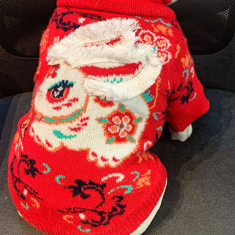 Thick Warm Winter Dog Sweater Soft Red New Year Rabbit Pet Cats