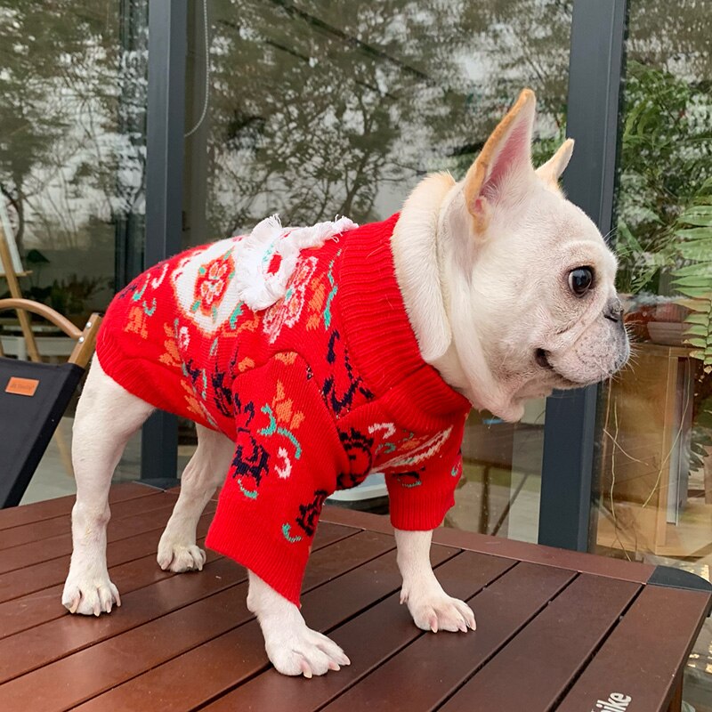 Thick Warm Winter Dog Sweater Soft Red New Year Rabbit Pet Cats