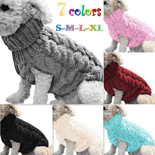 Warm Dog Cat Sweater Clothing Winter Turtleneck Knitted Pet Cat Puppy