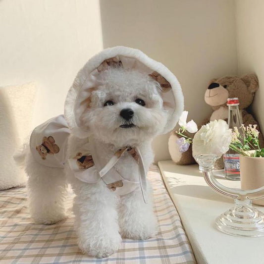 Winter Pet Dog Clothes Cute Cartoon Bear Dog Strap Dress For Small