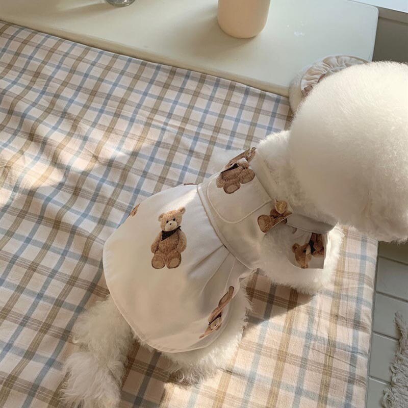 Winter Pet Dog Clothes Cute Cartoon Bear Dog Strap Dress For Small