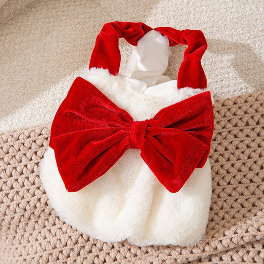 Winter Pet Dog Clothes Plush Warm Dog Sweater Sweet Bow Tie Dresses