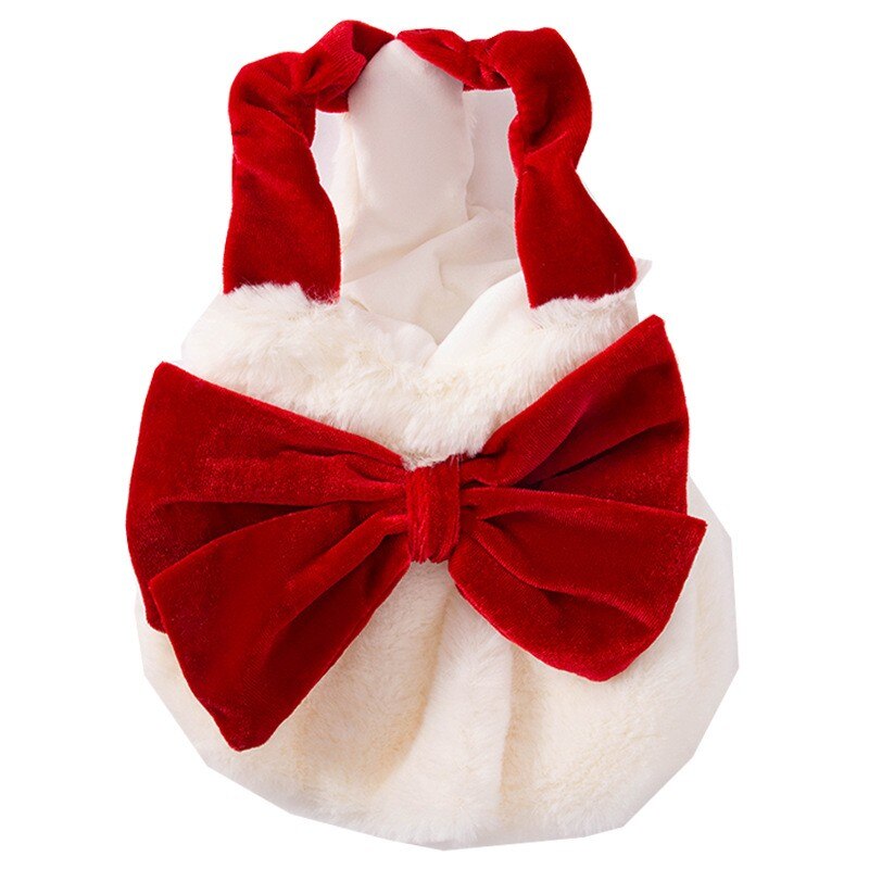 Winter Pet Dog Clothes Plush Warm Dog Sweater Sweet Bow Tie Dresses