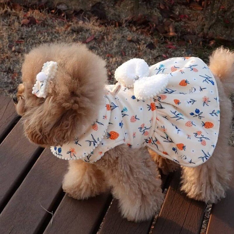 Winter Pet Dogs Clothes Sweet Flowers Bow Dog Skirt Warm Fleece Dogs