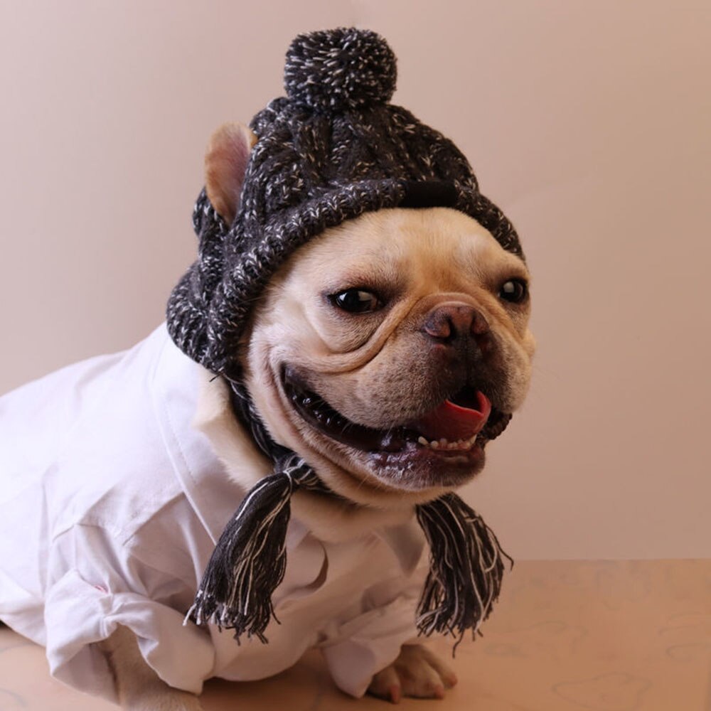 Winter Soft Dog Hat Warm Pet Dog Knitted Hat With Ear Holes Windproof