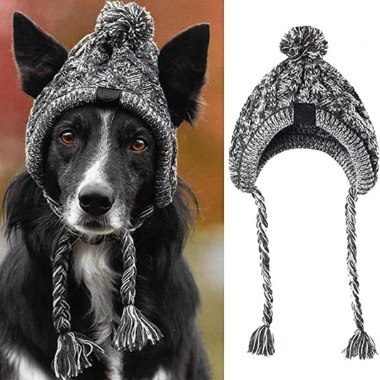 Winter Soft Dog Hat Warm Pet Dog Knitted Hat With Ear Holes Windproof